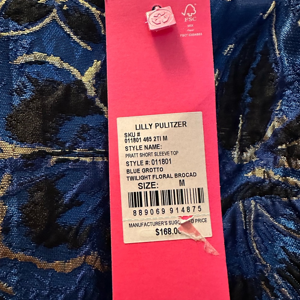 NWT LILLY PULITZER PRATT SHORT SLEEVE TOP SIZE M BLUE GROTTO TWILIGHT FLORAL - Picture 4 of 9